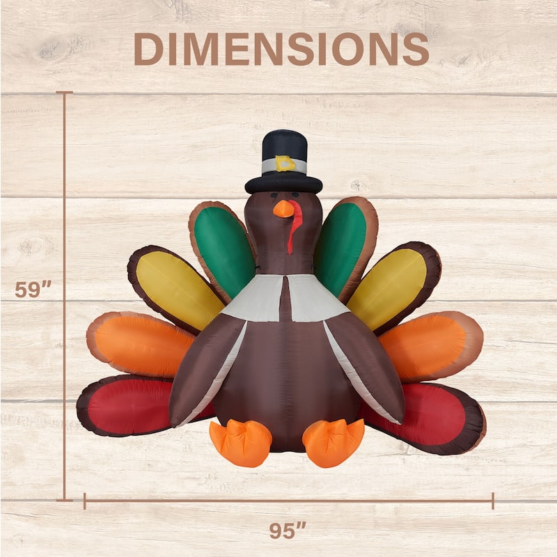 Fraser Hill Farm 8-Ft. Wide Turkey Inflatable with Lights Thanksgiving Decor - 8 Foot