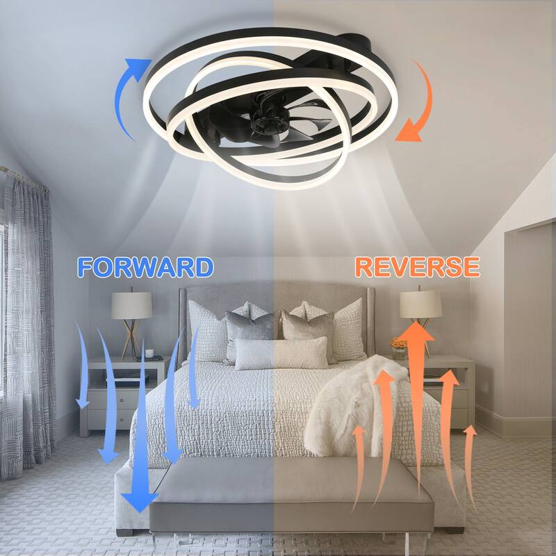 Bella Depot 24 Inch Modern Flush Mount Ceiling Fan with Dimmable Light, 6-Speed DIY Shade with Remote and APP Control - 23.6"