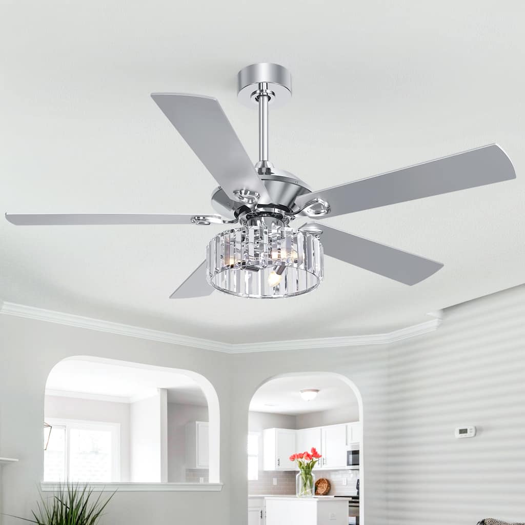 52 in. Indoor Chrome Crystal Ceiling fan withLights and Remote Control