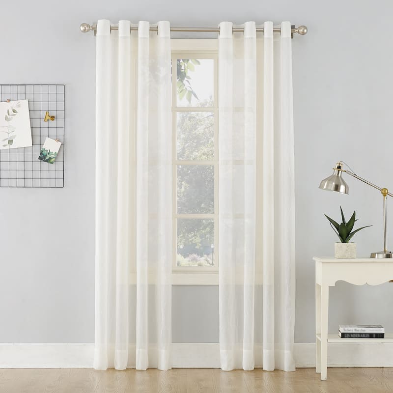 No. 918 Erica Crushed Voile Sheer Grommet Curtain Panel, Single Panel - 51 x 63 - Eggshell