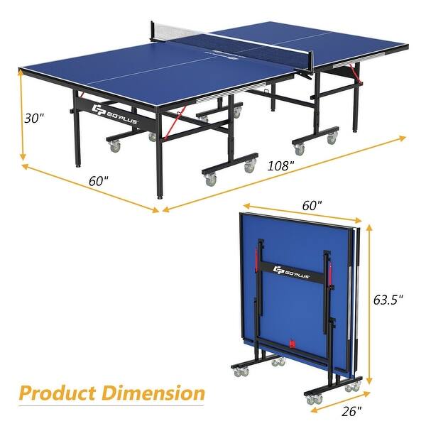 Foldable Table Tennis Table with Quick Clamp Net and Post Set - 108" x 60" x 30" (L x W x H)