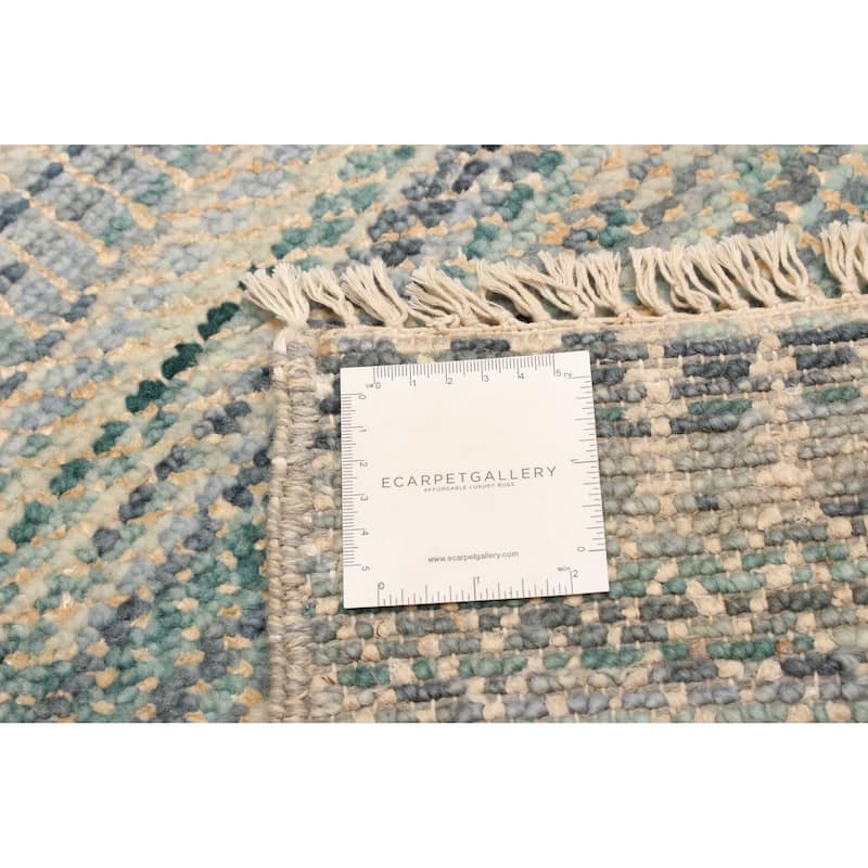 ECARPETGALLERY Hand-knotted Silk Shadow Green Viscose, Wool Rug - 2'7 x 9'8