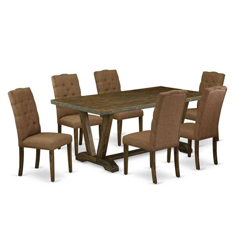 Modern 7-Piece Dining Set - Rectangular Table & 6 Parsons Chairs - Luxury Dining Room Furniture - 72