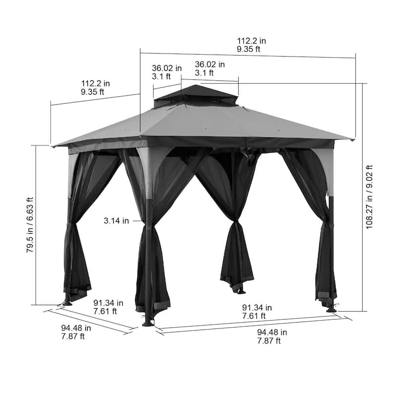 Sunjoy 9 ft. x 9 ft. 2-Tone Steel Gazebo Durable Powder-Coated Frame