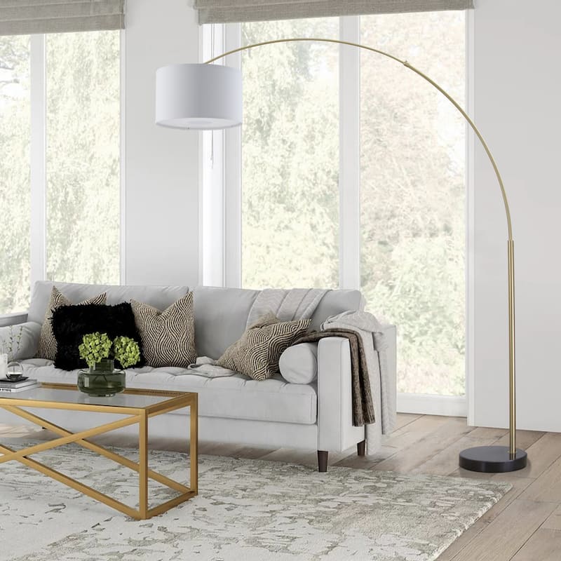 Q-Max 81" Steel Adjustable Arching Floor Lamp With Extra Large Shade and Marble Base