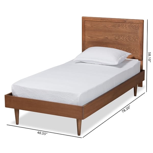 dimension image slide 1 of 2, Hiro Mid-Century Modern Walnut Finished Wood Twin Size Platform Bed