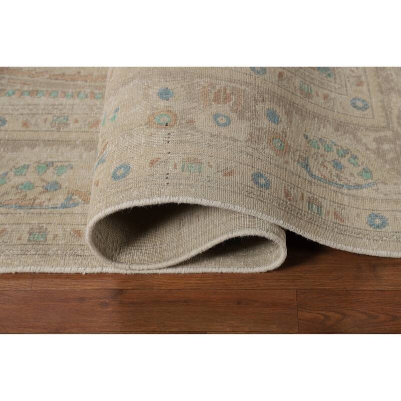 Floral Tabriz Persian Area Rug Beige Handmade Wool Carpet - 7'9"x 11'1"