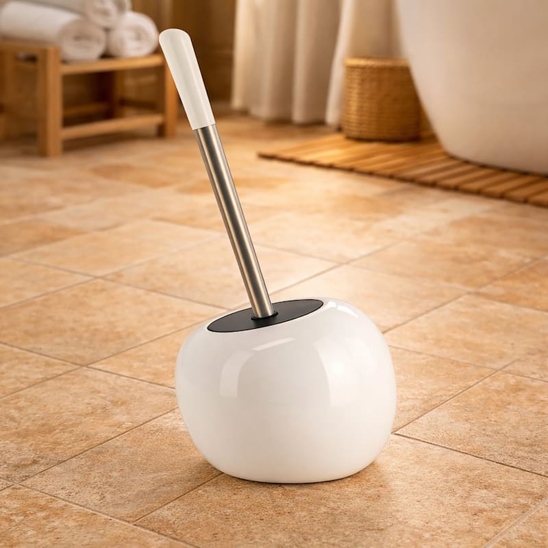 PISE Freestanding Toilet Brush and Holder Set - 15"H x 6"L x 6" W - White