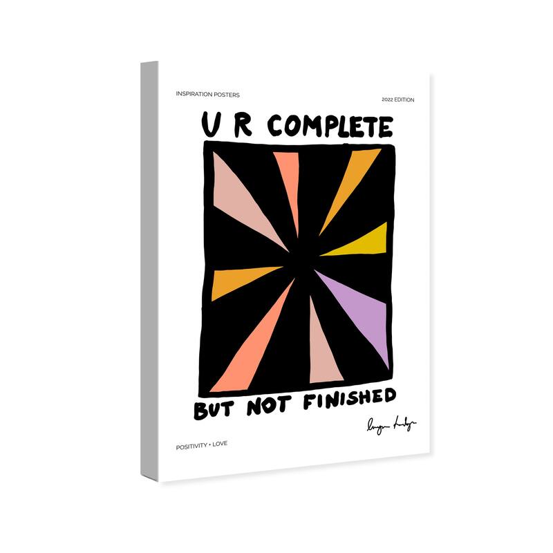 Wynwood Studio Canvas Typography and Quotes Complete is not Finished Black and Pink Modern & Contemporary Wall Art Canvas Print