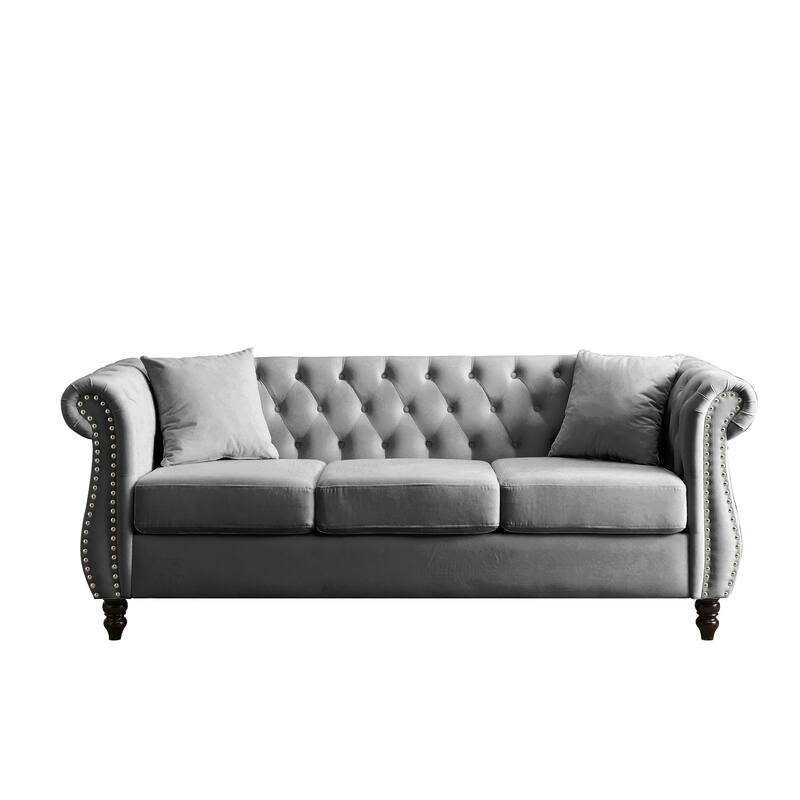 Classic 6-Seater Chesterfield Sofa, Durable Wood Frame, Foam Seating, and Removable Cushions