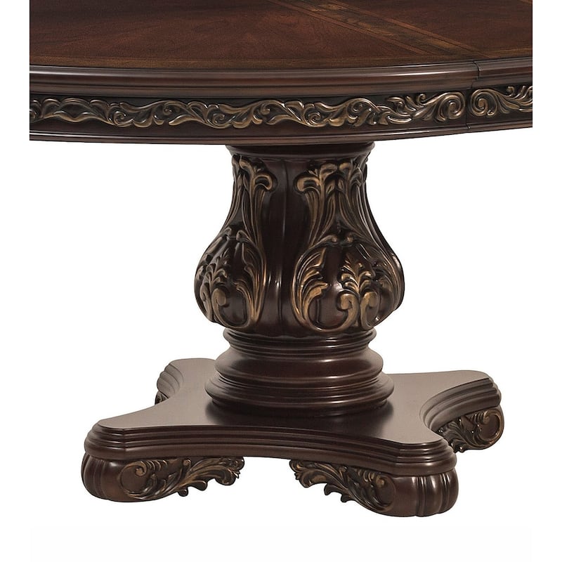 Beautiful Cherry Finish with Gold Tipping 1pc Dining Round/Oval Table with Extension Leaf Traditional Design Furniture