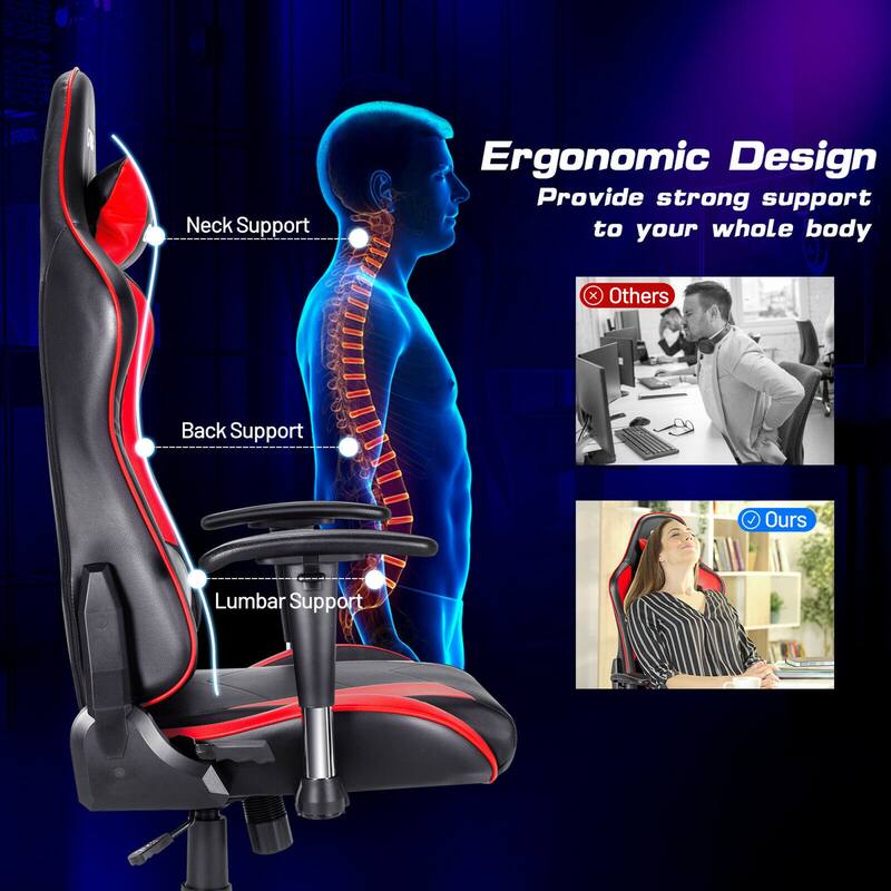 Gymax Gaming Chair Adjustable Swivel Racing Style Computer Office - See Details