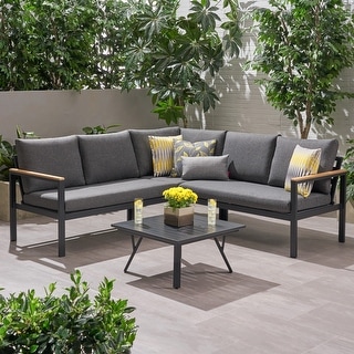 Lampert Aluminum Sofa Set with Faux Wood by Christopher Knight Home