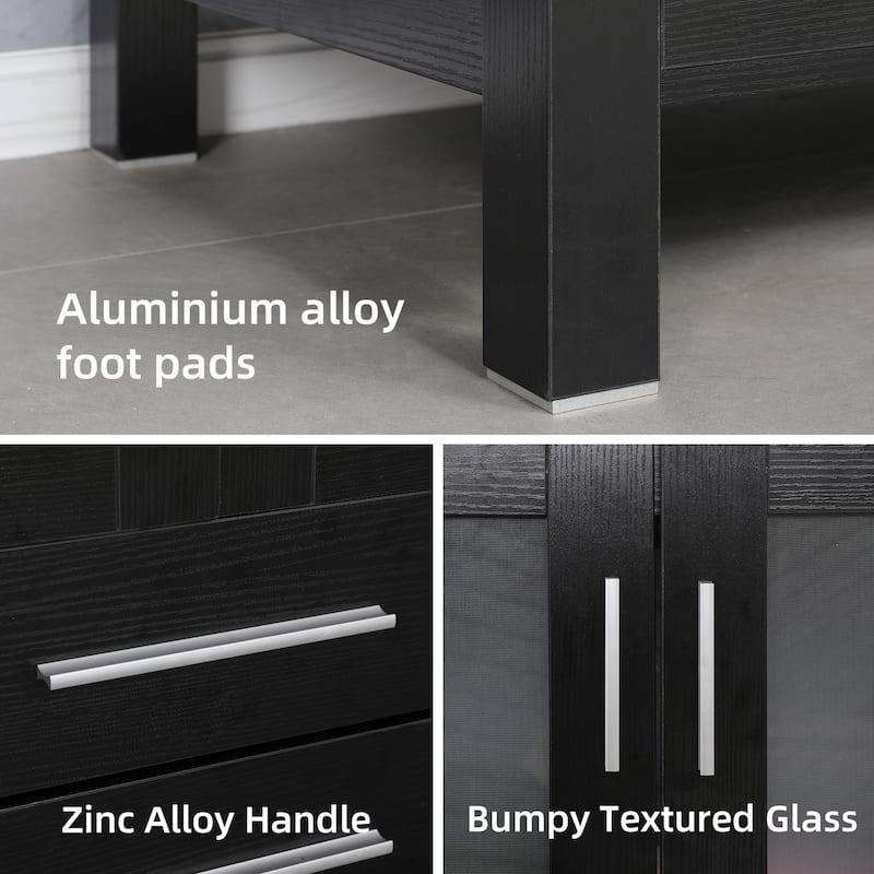 72" Bathroom Vanity Set Glass Ceramic Vessel Sink Side Cabinet Combo