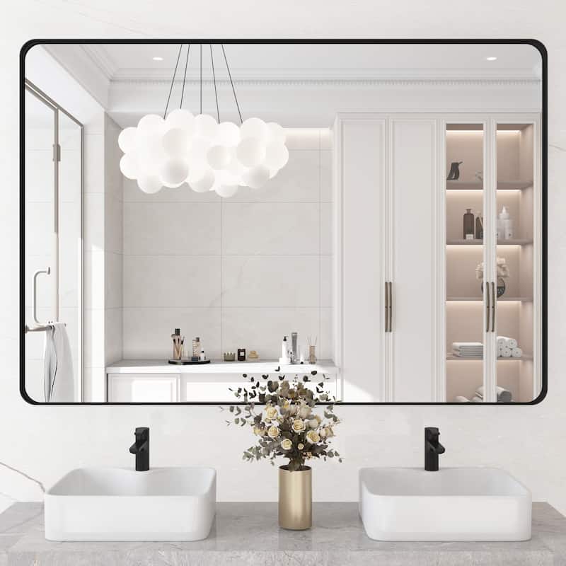 QuivaraView Rectangular Aluminum Framed Bathroom Vanity Mirror - 48" x 36" - Black