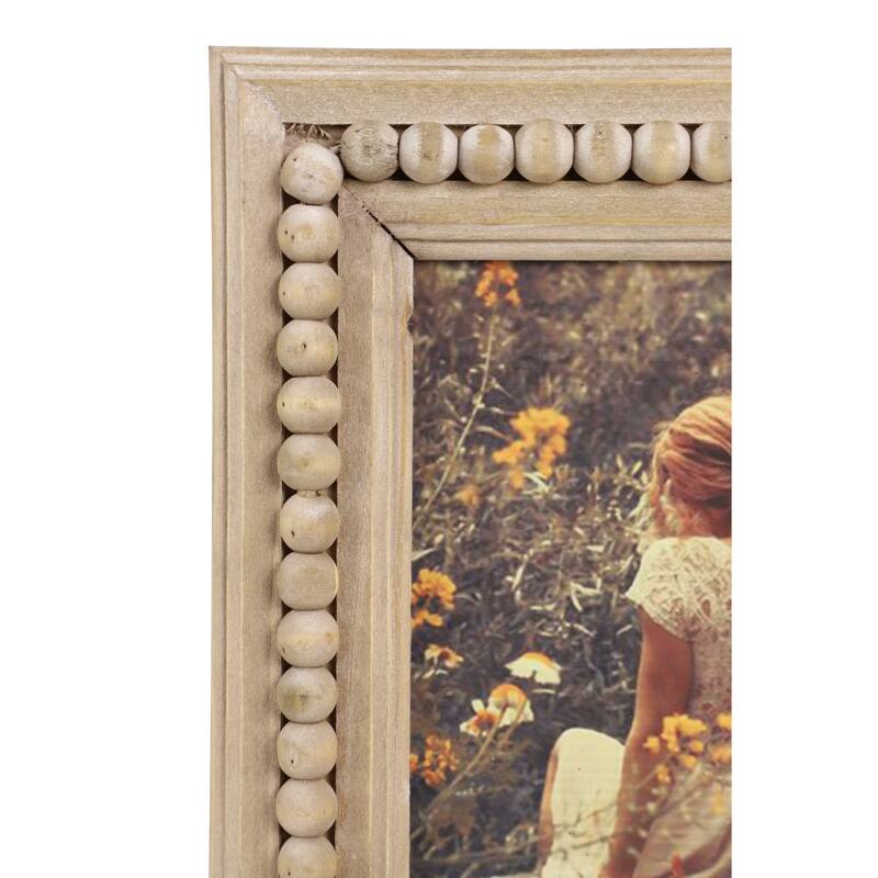 Light Brown Wood Beaded 1 Slot Photo Frame - 9 x 1 x 11