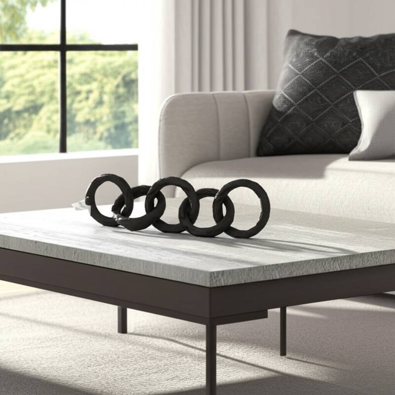 Metal Object Linked Rings Sculpture Interlocking Circular Chain Design