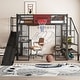 preview thumbnail 2 of 22, Full Size Metl Loft Bed with Open Wardrobe, Slide and Bulit-in Desk, Kids Loft Bedframe with Basketball Hoop and Storage Shelves