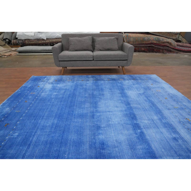 Hand Knotted Oriental 100% Wool Carpet Tribal Animal Pictorial Navy Blue & Blues Gabbeh Area Rug - 8' 10'' X 9' 4''