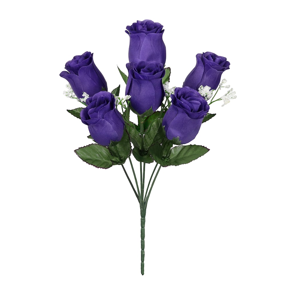 Set of 12 Dark Purple Artificial Rose Bud Flower Stem Bush Bouquet 14in - 14" L x 6" W x 6" DP