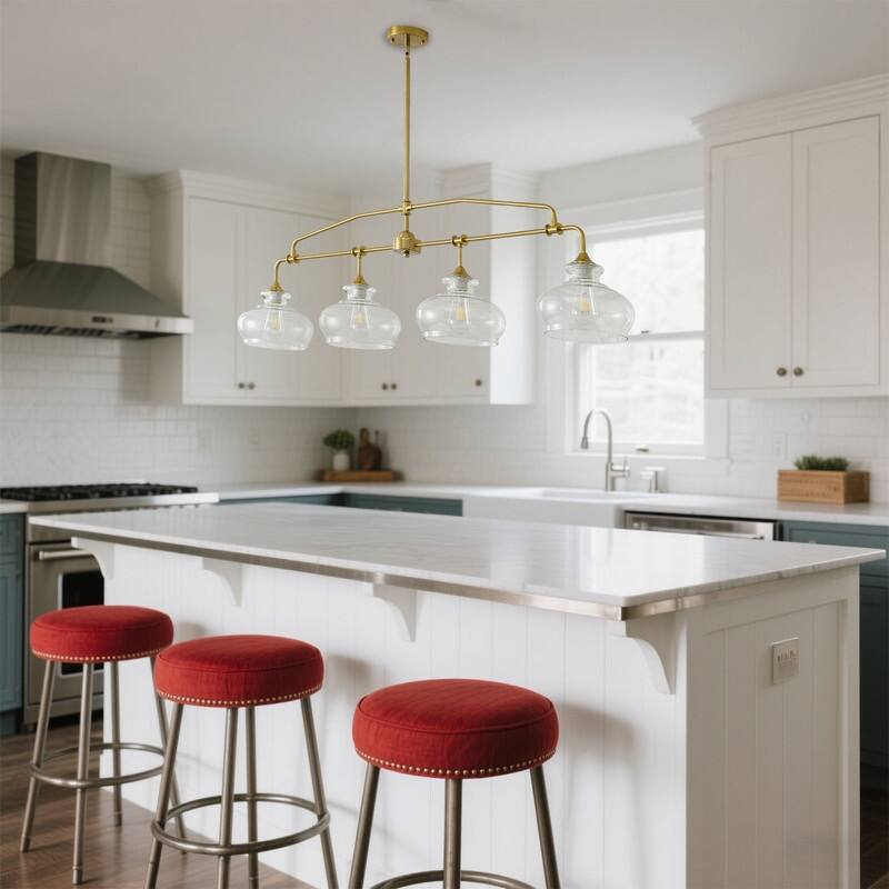 Modern Linear Chandelier Gold Chandeliers Kitchen Island Lighting with Clear Glass Shade - 3 / 4 / 5 Lights
