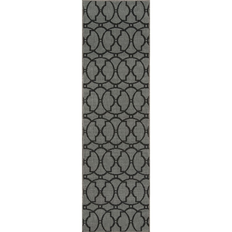 Momeni Baja Moroccan Tile Charcoal Indoor/Outdoor Area Rug - 8'6" x 13' - 2'3" x 7'6" Runner - Charcoal