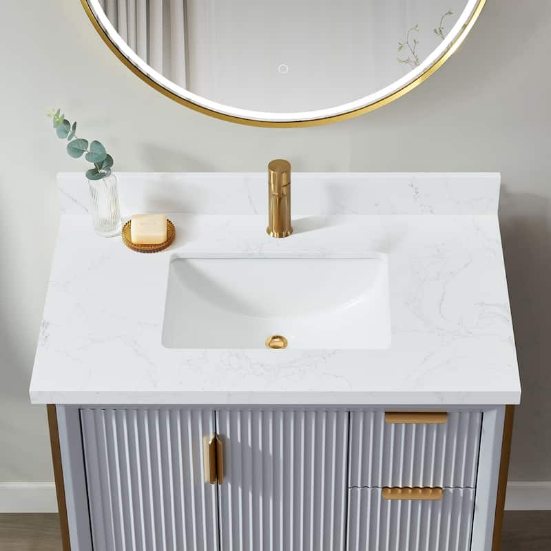 Malaga Composite Stone Vanity Top with White Rectangular Sink