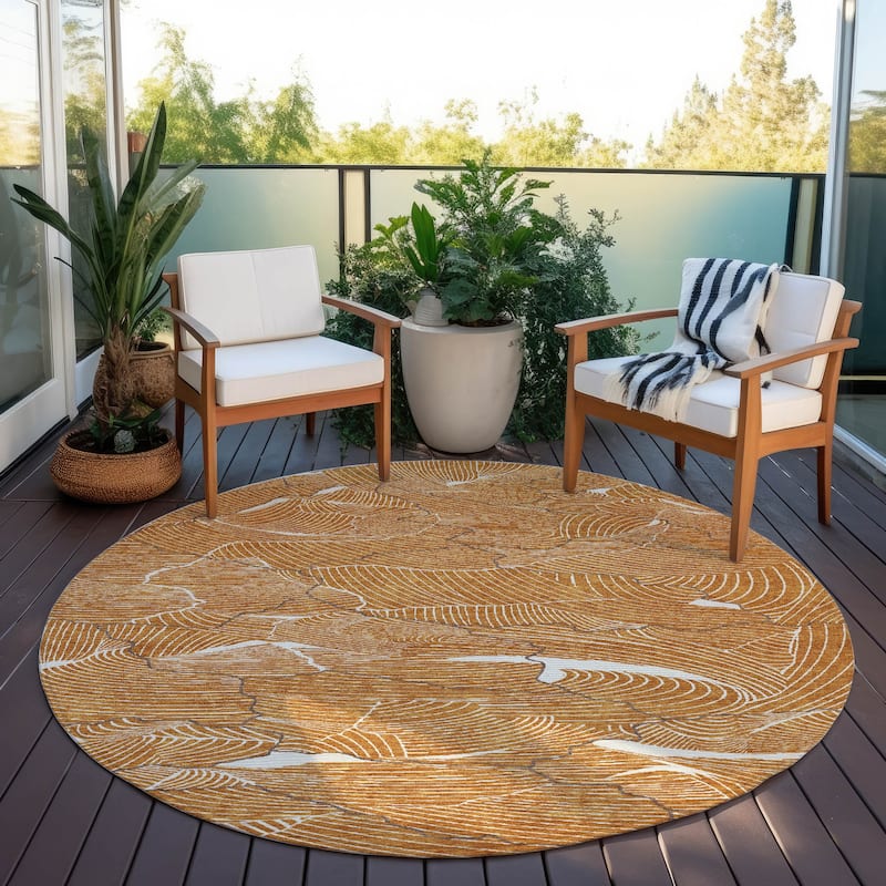 Machine Washable Indoor/ Outdoor Abstract Crackle Chantille Rug
