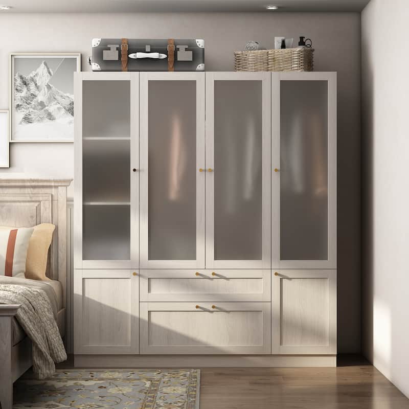Modular Modern Glass Door Wardrobe:Storage Closet Solution Armoire - 63x70.9Inch