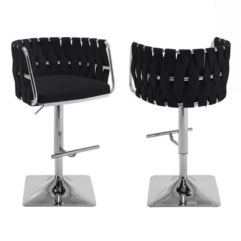 Best Quality Furniture Adjustable Upholstered Barstools with Square Chrome Finish Base (Set of 2)