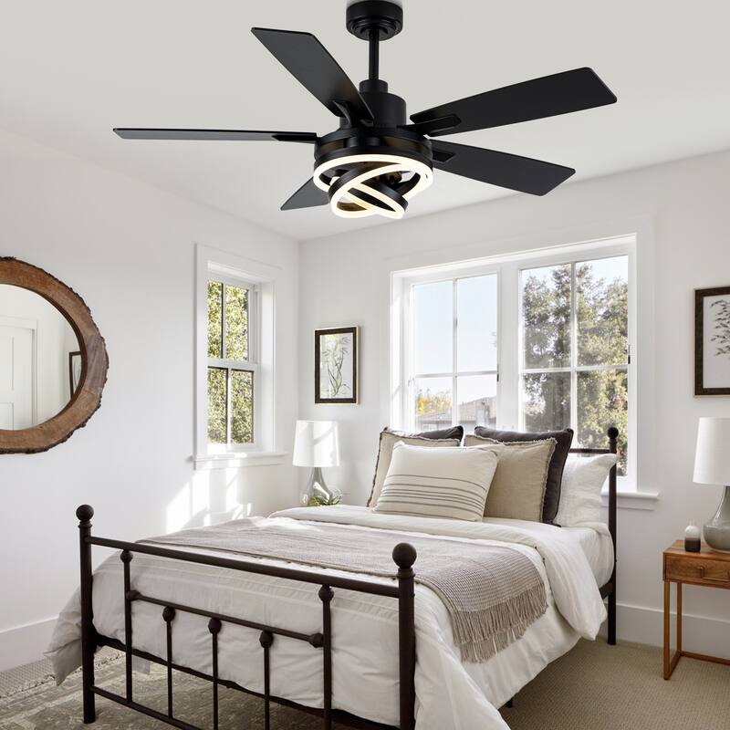 Oaks Aura 52in. DIY Shade Modern Reversible Ceiling Fan with Light, 6-Speed Silent Motor Ceiling Fan with Remote for Large Room