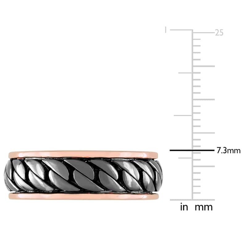 Miadora Ribbed Design Mens Ring in Rose Silver with Black Rhodium Plating