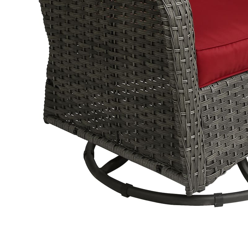 3 Pieces Patio Bistro Set with Rattan Rocking Chair Side Table