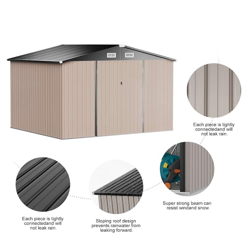 8 x 10 FT Patio Metal Storage Shed with Vents and Doorknobs