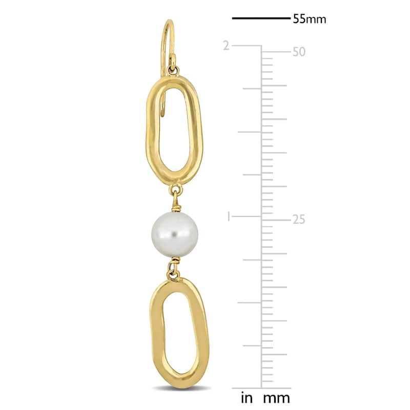 Miadora 6.5-7mm Cultured Freshwater Pearl Oval Link Drop Earrings in 10k Yellow Gold