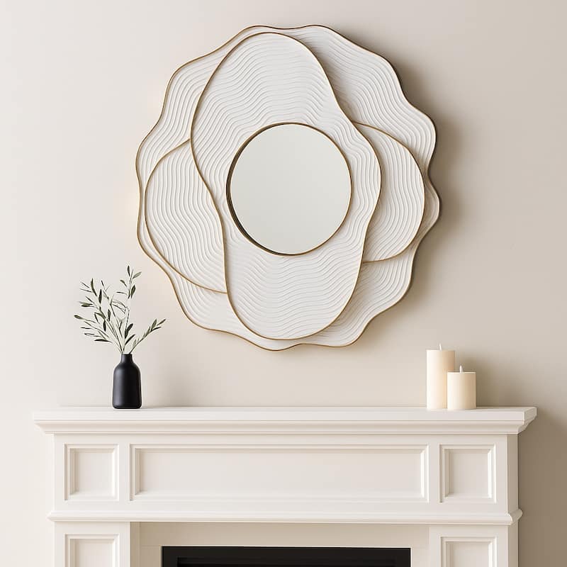 Decorative Large Square Layered Wood Wall Mirror - 39", Ivory & Gold - 39.0" - Ivory - 39.0"