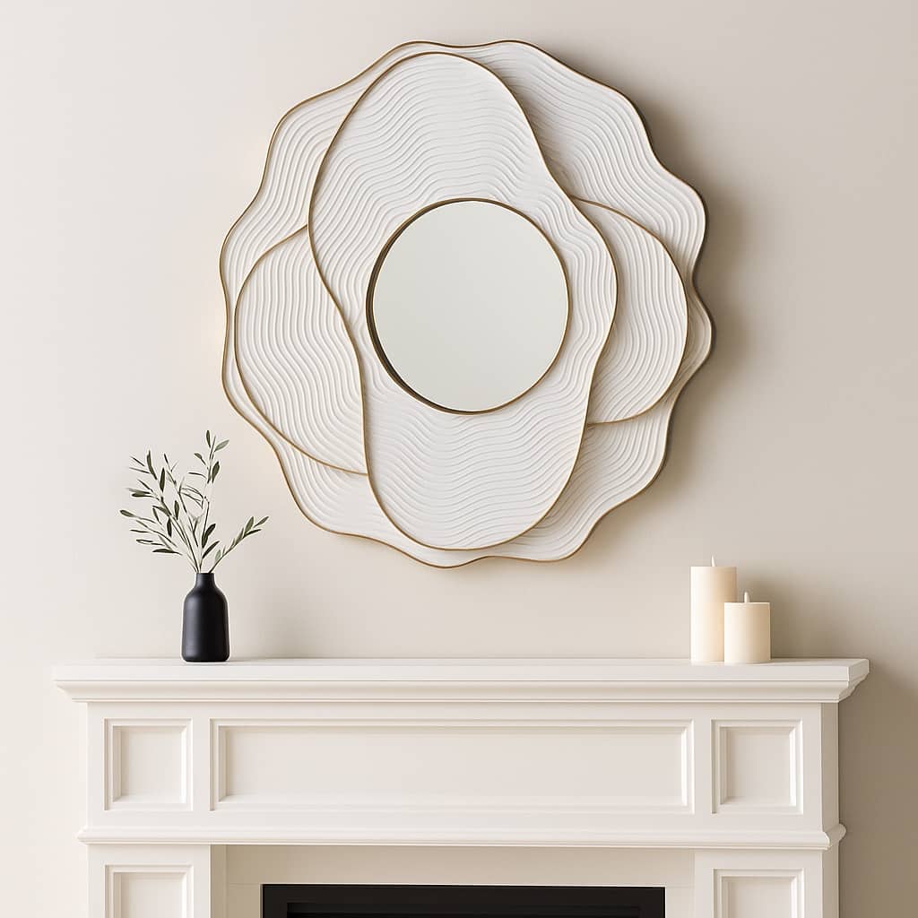 Decorative Large Square Layered Wood Wall Mirror - 39", Ivory & Gold - 39.0"