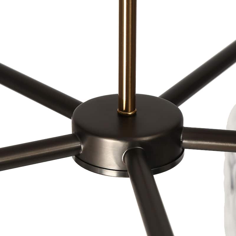 Mid-Century Modern 5-Light Wheel Chandelier Black Gold Glass Lights for Dining Living Room - D 28.7" x H 74.6"Max