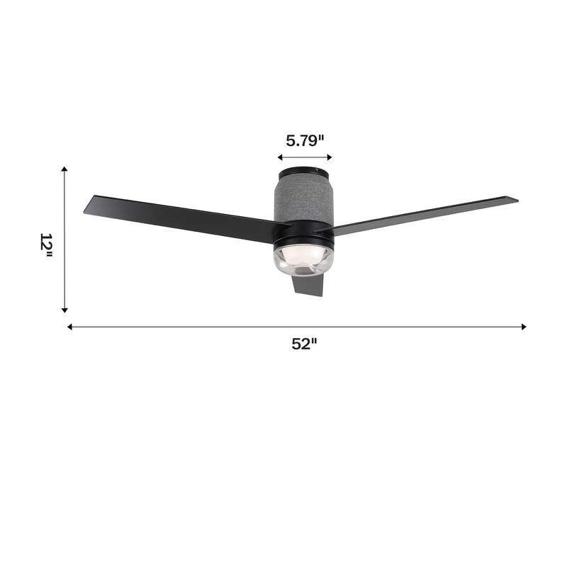 52" Modern Black RGB LED Smart Flush Mount Ceiling Fan with Light and Remote, App Control, Voice Control
