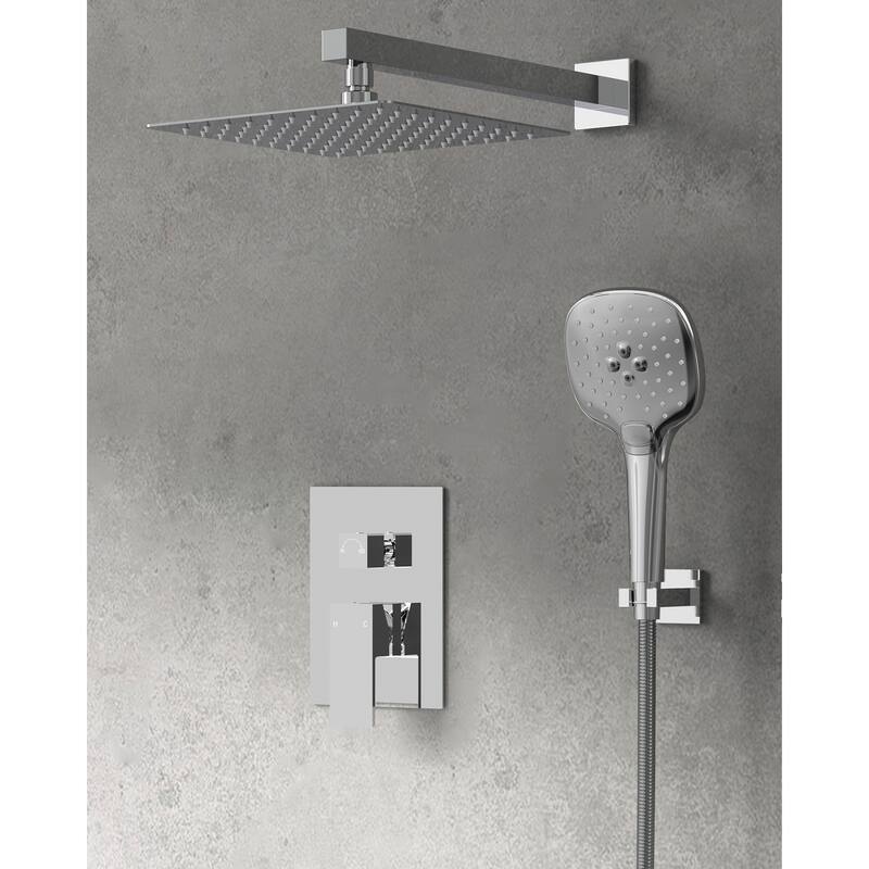 GRANDJOY 10 Inch Rainfall Shower System Pressure Balanced Shower Head with 3-Function Handheld Spray - Chrome
