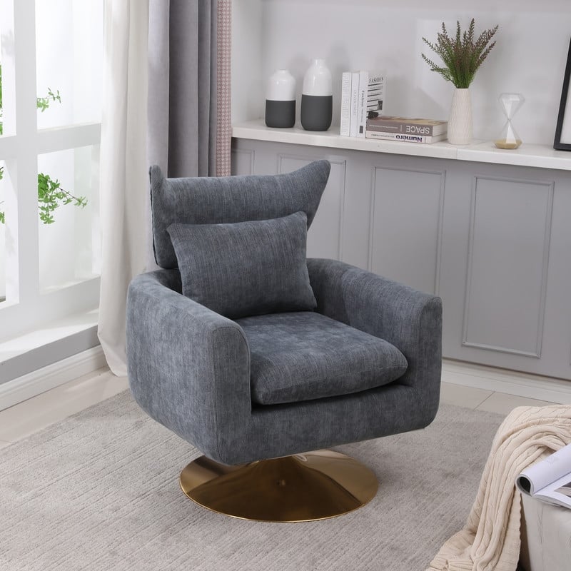 Swivel Accent Chair with Pillow, Wingback Armchair Round Barrel Sofa Chair,Grey