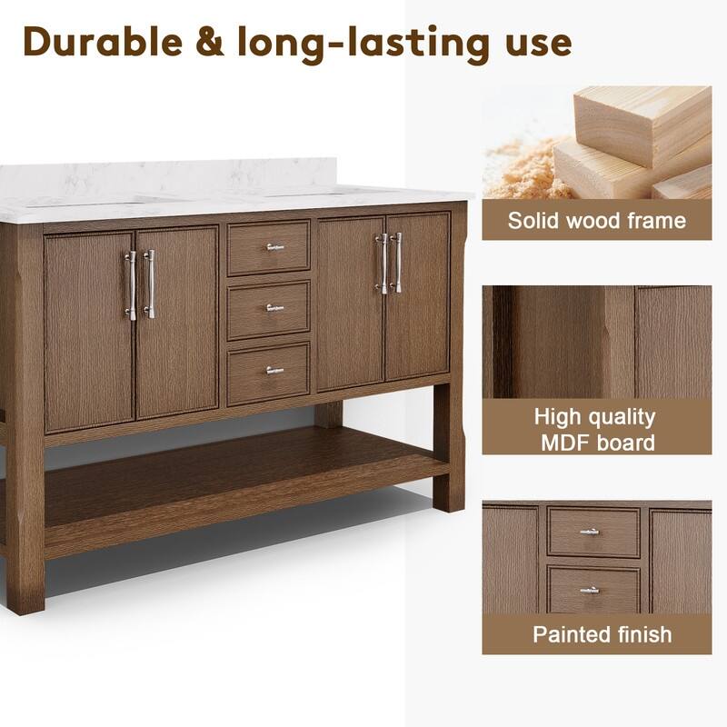 54-Inch Solid Wood Bathroom Vanity with Sink – Minimalist Design for Modern Interiors