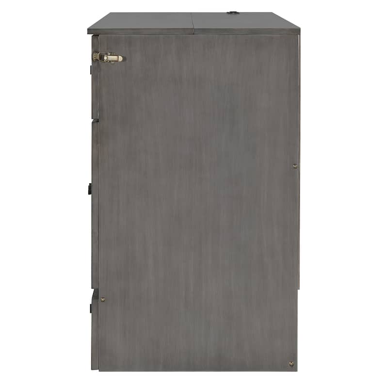 Full Size Murphy Bed with Large Drawers & USB Ports,Brushed