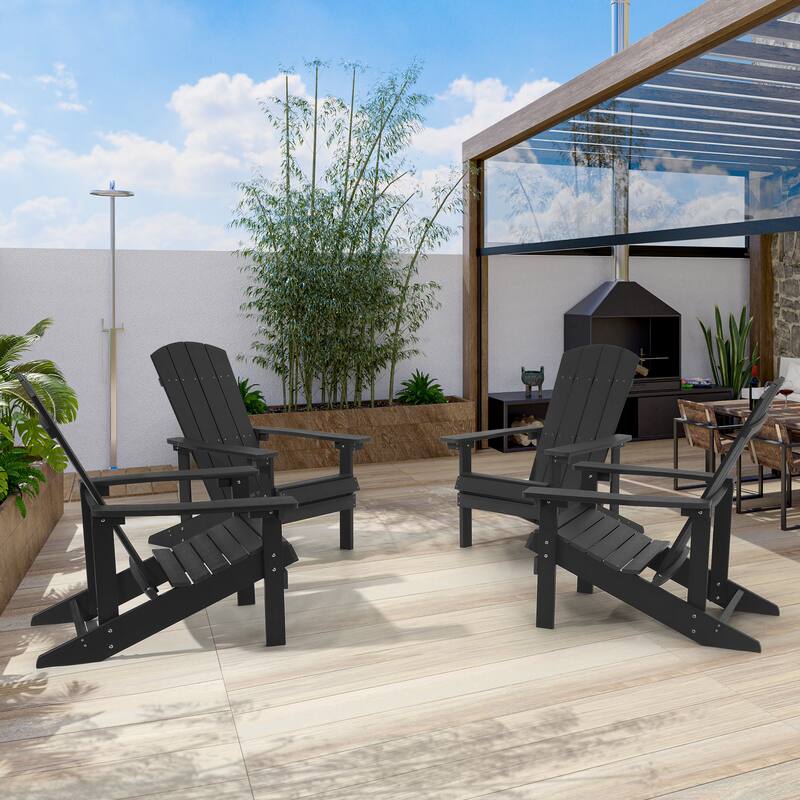 BONOSUKI Patio Adirondack Chair w/Cupholder,Weather Resistant-Set of 4