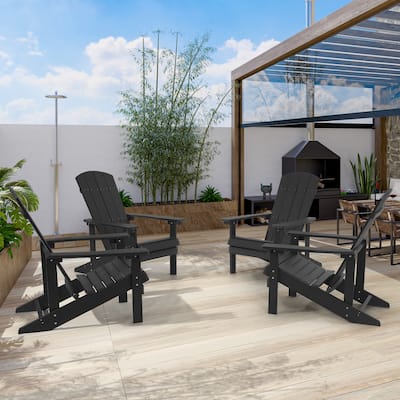 BONOSUKI Patio Adirondack Chair w/Cupholder,Weather Resistant-Set of 4