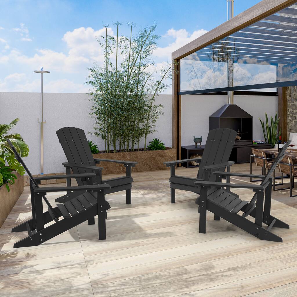 BONOSUKI Patio Adirondack Chair w/Cupholder,Weather Resistant-Set of 4