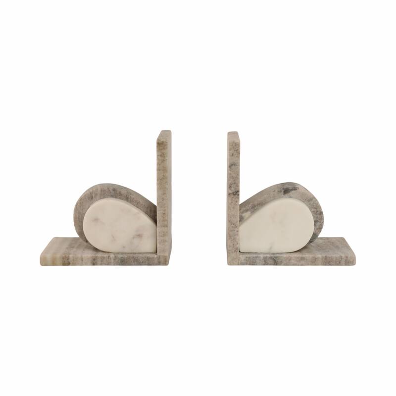 Modern Onyx and Marble Bookends - Set of 2, 6", Beige & Ivory - 6.0"