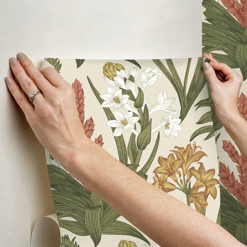 NuWallpaper Linen and Olive Blooming Villa Peel and Stick Wallpaper