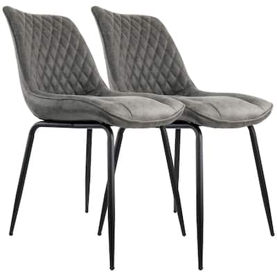 Set of 2 Grey Faux Leather Chairs with Tufted Back and Metal Legs