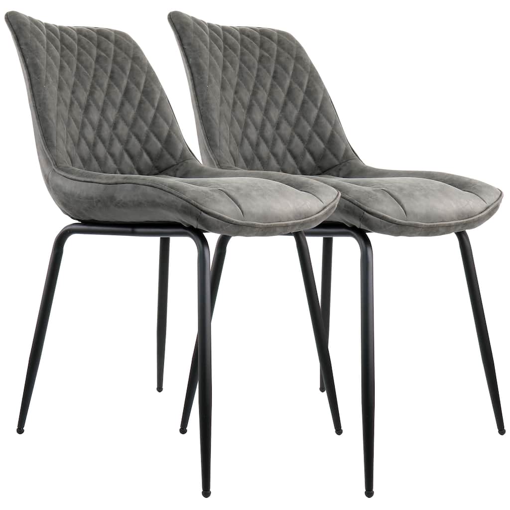 Set of 2 Grey Faux Leather Chairs with Tufted Back and Metal Legs